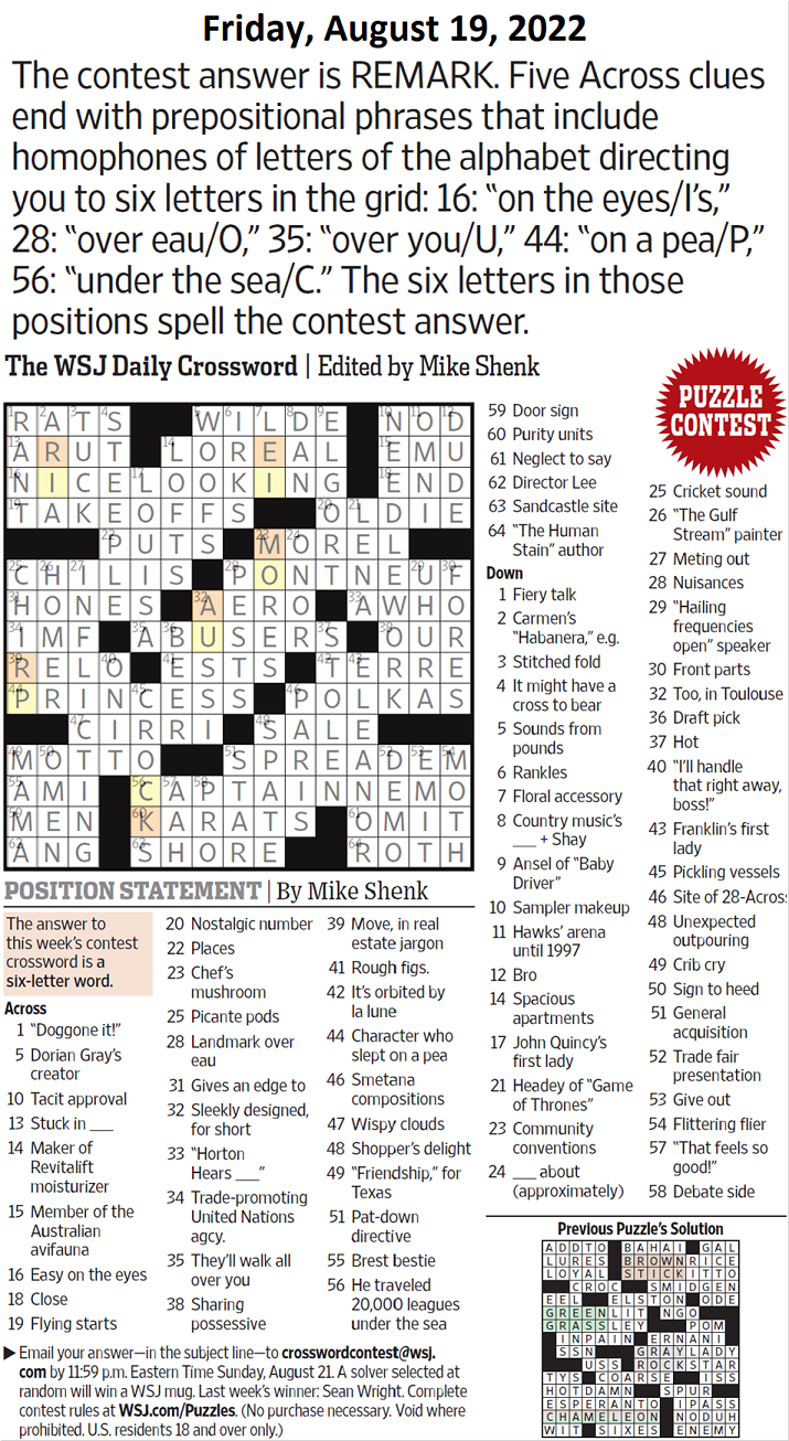 Past WSJ Crossword Contests & Solutions Page 5 XWord Muggles Forum
